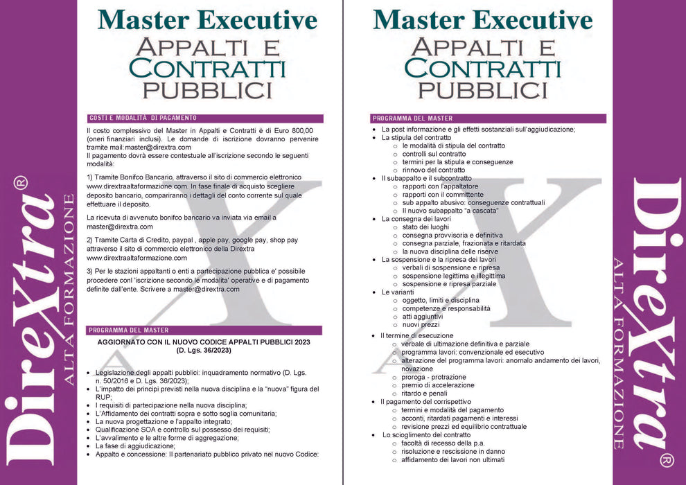Master Executive in Appalti e Contratti Pubblici-nuovo Codice dei Contratti Pubblici (D.Lgs. 36/2023)