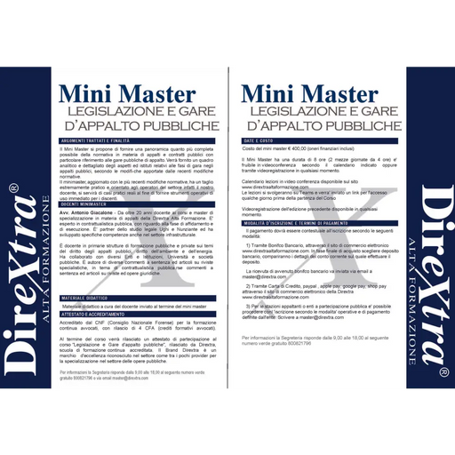 Due pagine del documento Mini Master su gare d’appalto pubbliche e corso appalti pubblici