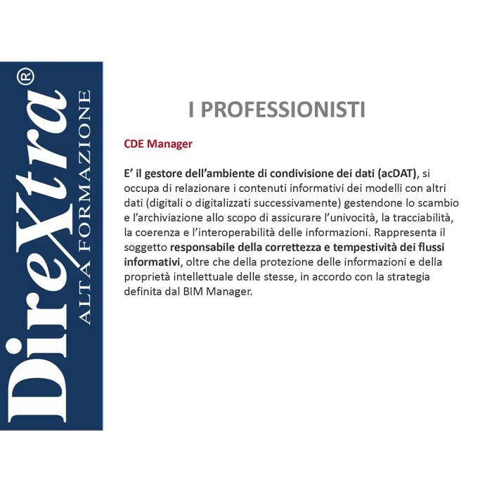 Descrizione del lavoro per CDE Manager nel contesto della certificazione BIM