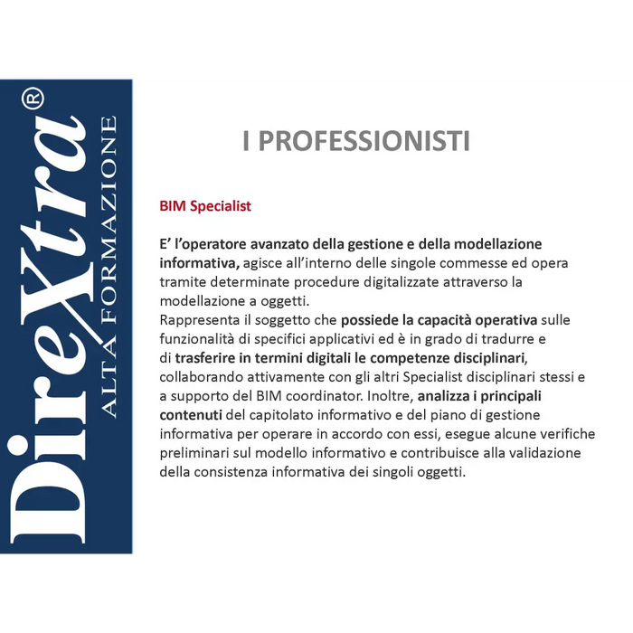 Descrizione lavoro per Certificazione BIM Specialist in italiano, Esame Accredia BIM Specialist