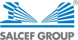 Logo del GRUPPO SALCEF con ali o raggi stilizzati blu e bianchi sopra il nome dell'azienda.