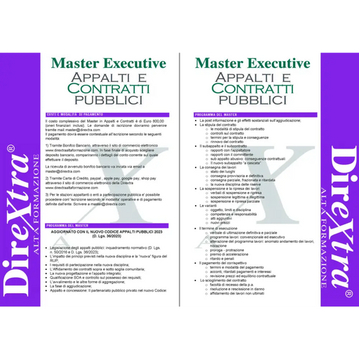 Brochure del Master Executive in Appalti e Contratti Pubblici, prossima edizione 31 gennaio